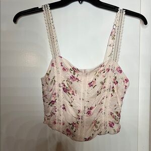 Floral Lace Trim Crop Top